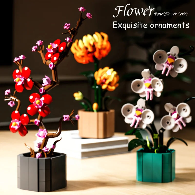 Miniature potted orchids, magnolias, paradise birds, chrysanthemums building blocks, Valentine's Day and Mother's Day gifts
