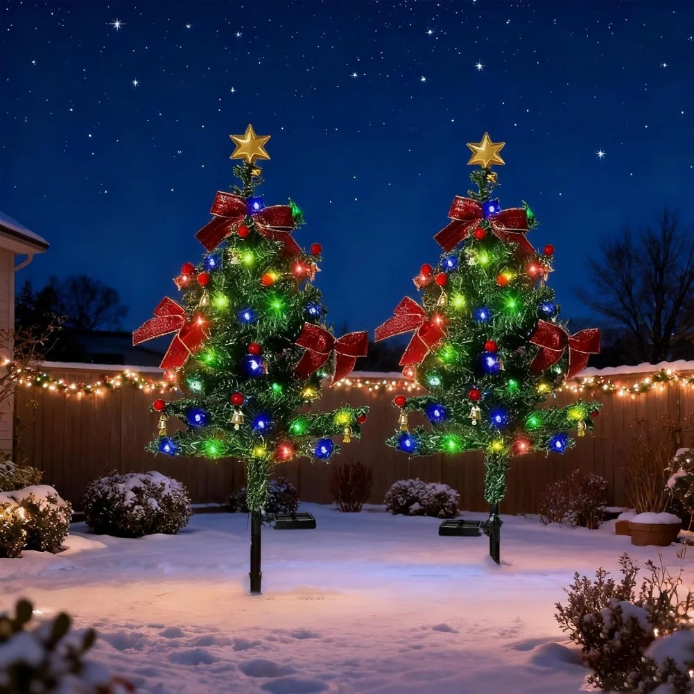 Solar  Outdoor Christmas Trees Christmas Decorations LED Red Fruit And Bow Garden Lawn Landscape Festive Christmas Decor