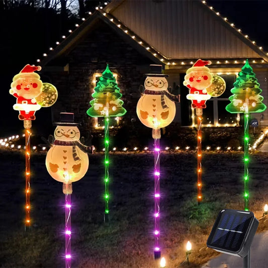 Solar Santa & Elk Lawn Lights Set