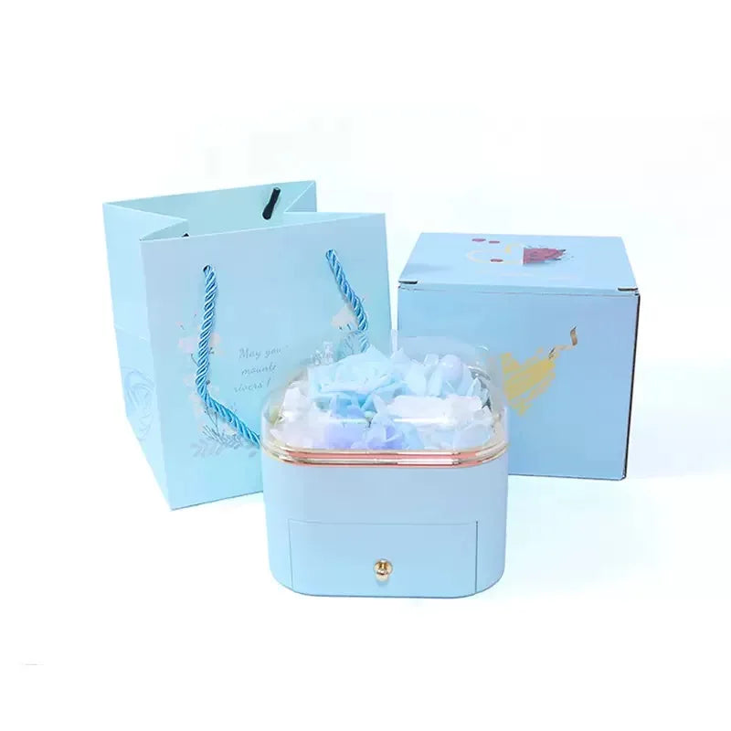 Christmas & Valentine's Day Gift - Real Natural Preserved Eternal Rose Flower Acrylic Box Ideal Gifts for Women & Girls