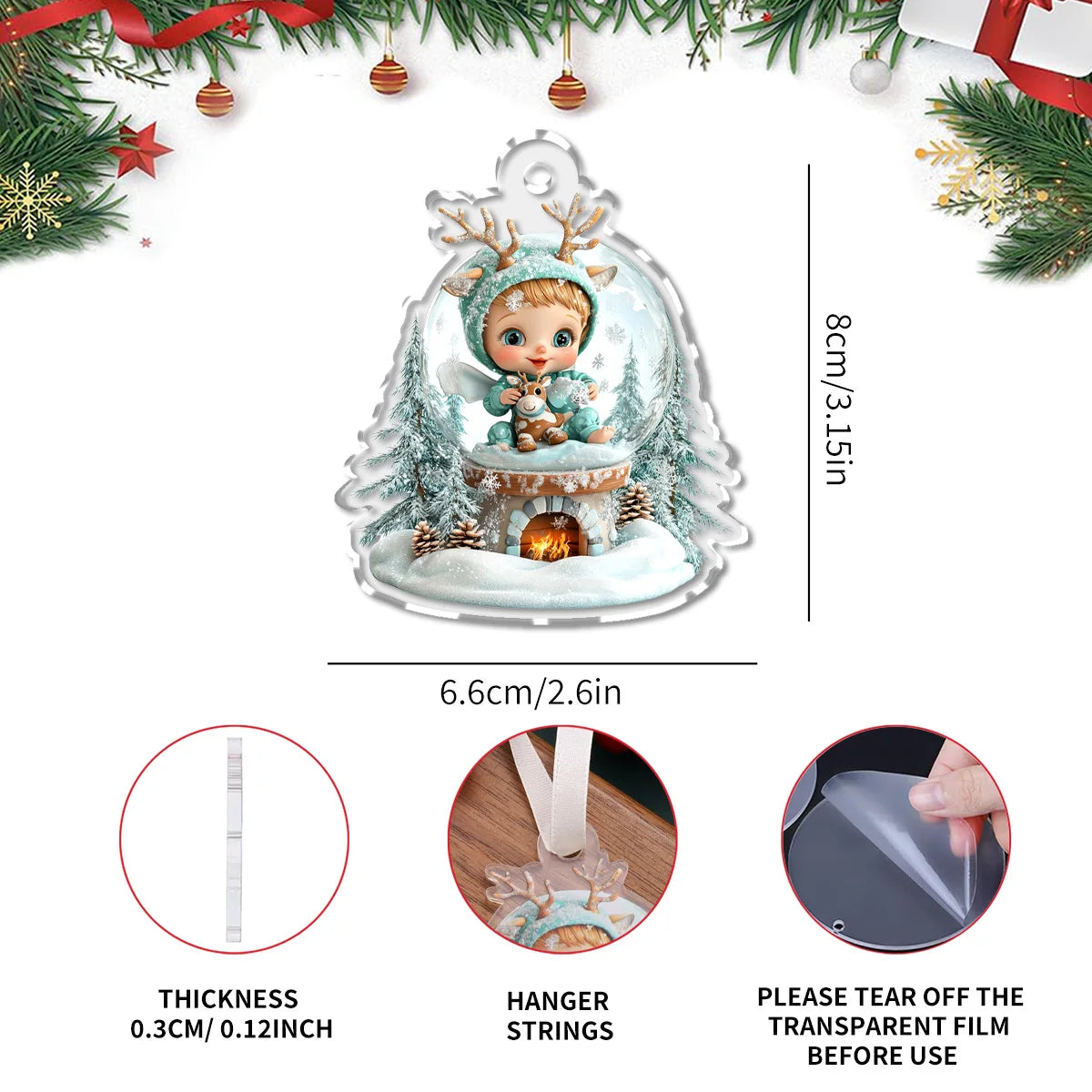 Navidad 2026 New Year Gifts - Christmas Theme Acrylic Hanging Ornaments Art Pendant for Car Home Party Wall Decoration 1PCS