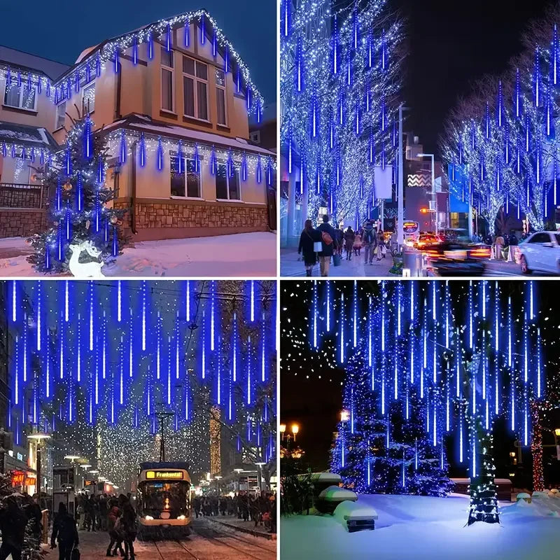 Christmas Lights Outdoor 8 Tube 144 LEDs Meteor Shower Lights Outdoor Hanging Light for Gazebo Tree Icicle Garden Yard Decor