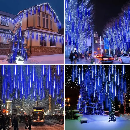 Christmas Lights Outdoor 8 Tube 144 LEDs Meteor Shower Lights Outdoor Hanging Light for Gazebo Tree Icicle Garden Yard Decor