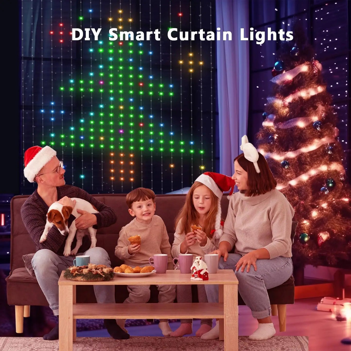 Christmas LED Curtain Lights Smart APP Controlled DIY Text Pattern Animation Display Music Change Light Garland Festival Decor
