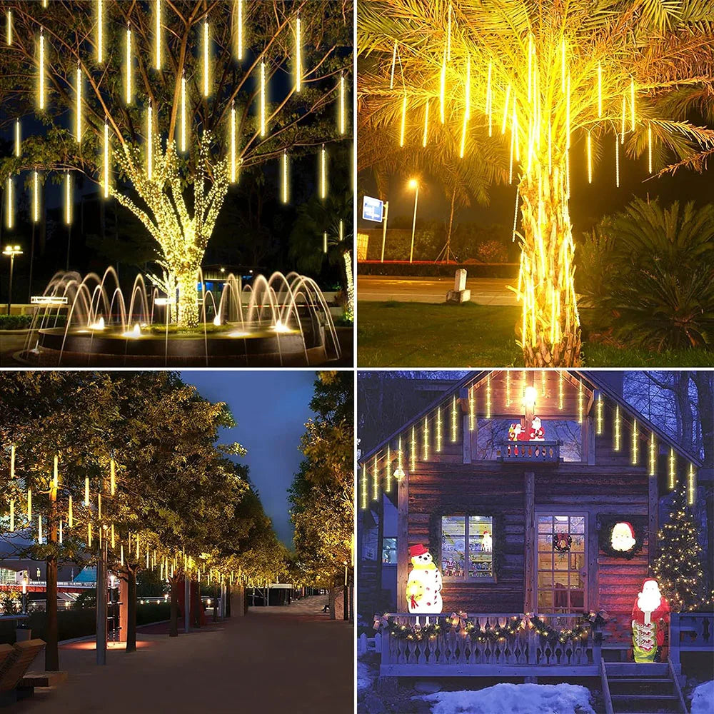 Christmas Lights Outdoor Meteor Shower Lights 8 Tubes Snow Falling Rain Cascading Icicle Lights for Tree Garden Decorations