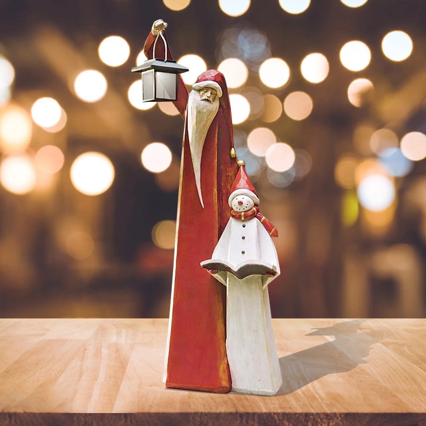Christmas Ornament Lamp Santa And Snowman Sculpture Garden Decor, Christmas Table Ornament, Christmas Desktop Decoration