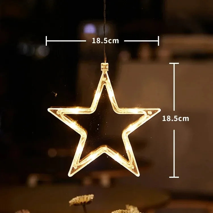 Christmas Window Lights Decor Battery Powered Hanging WarmWhite Light Tree Star Bells Shaped LED Sucker for Xmas Fireplace Decor