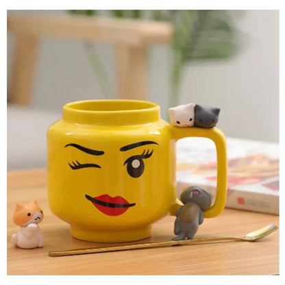Party Favor Gifts Cute Cartoon Mug for Coffee Milk Tea Ceramic Cup Drinkware with Creative Impish Expression Pattern