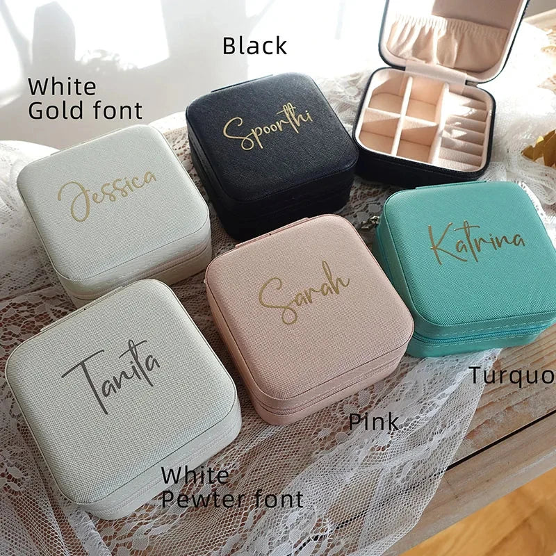Personalized Bridesmaid Gifts Travel Jewelry Case with Name Customized Gift for Bachelorette Party Gift Birthday Favor For Her