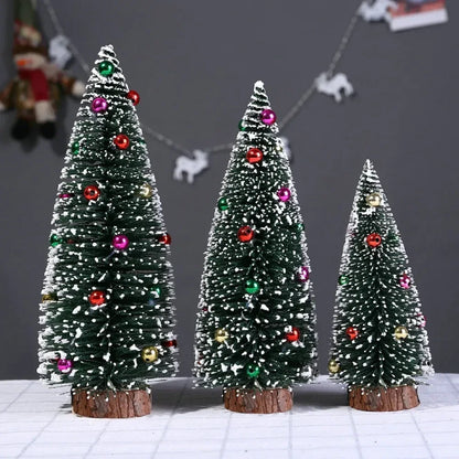 Christmas Tree Mini Tree with Wood Base Diy Crafts Home Table Top Decor Xmas Wooden Pendants for New Year Home Decoración