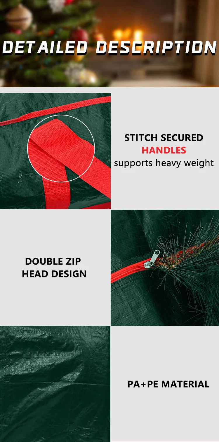 Christmas Tree Storage Bag Artificial Xmas Trees with Durable Reinforced Handles Dual Zipper Waterproof Protects From Dust-Green