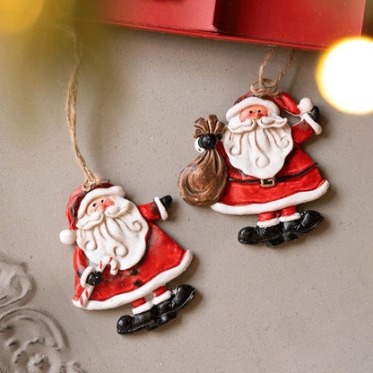 Cartoon Christmas Hanging Ornaments Handcrafted Tree Wooden Beaded String Snowman Pendant Decoration