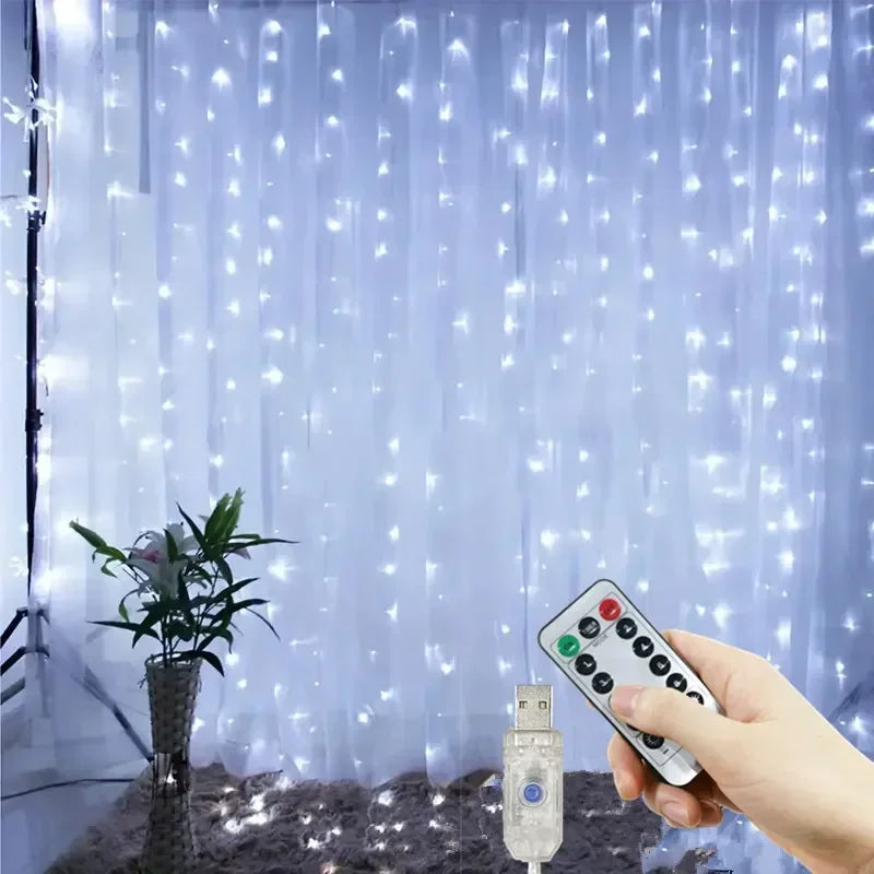 Christmas Home Decoration USB 8 Modes Fairy Garland Lights LED Curtain String Lights with Remote Control for Bedroom Wedding
