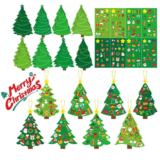 Christmas Cards DIY Xmas Tree Theme Stickers Gift Tags Decorative Paper Ornaments with Sticker Ribbon for Holiday Decor