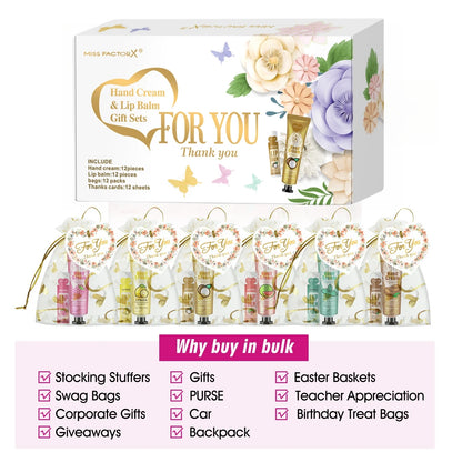 12 Hand gift Hand cream and lip balm set Friends Party Gift with love net bag and thank you card Holiday gift