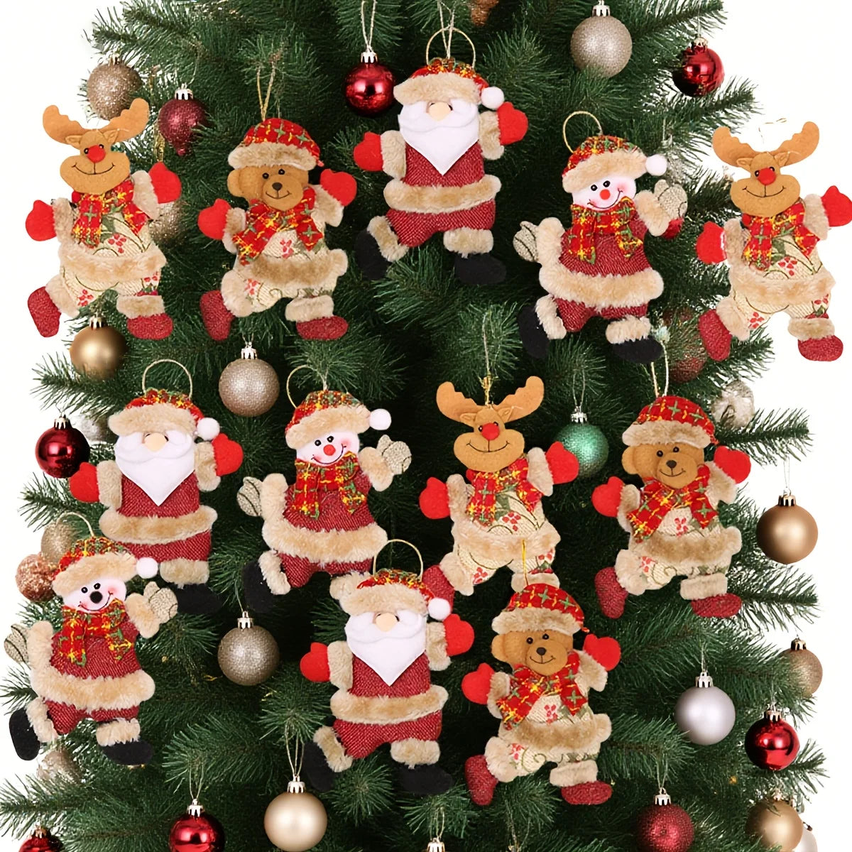 Festive 12pcs Christmas Ornaments Set - Santa, Snowman, Reindeer, Bear. Perfect for Holiday & Desk Decor.