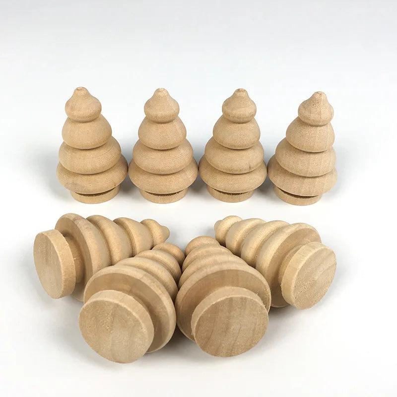 10PCS Wooden Christmas Trees, Creative Holiday Decor, DIY Hand-Painted Craft Kit for Kids, Wood Ornaments for Xmas Decorations