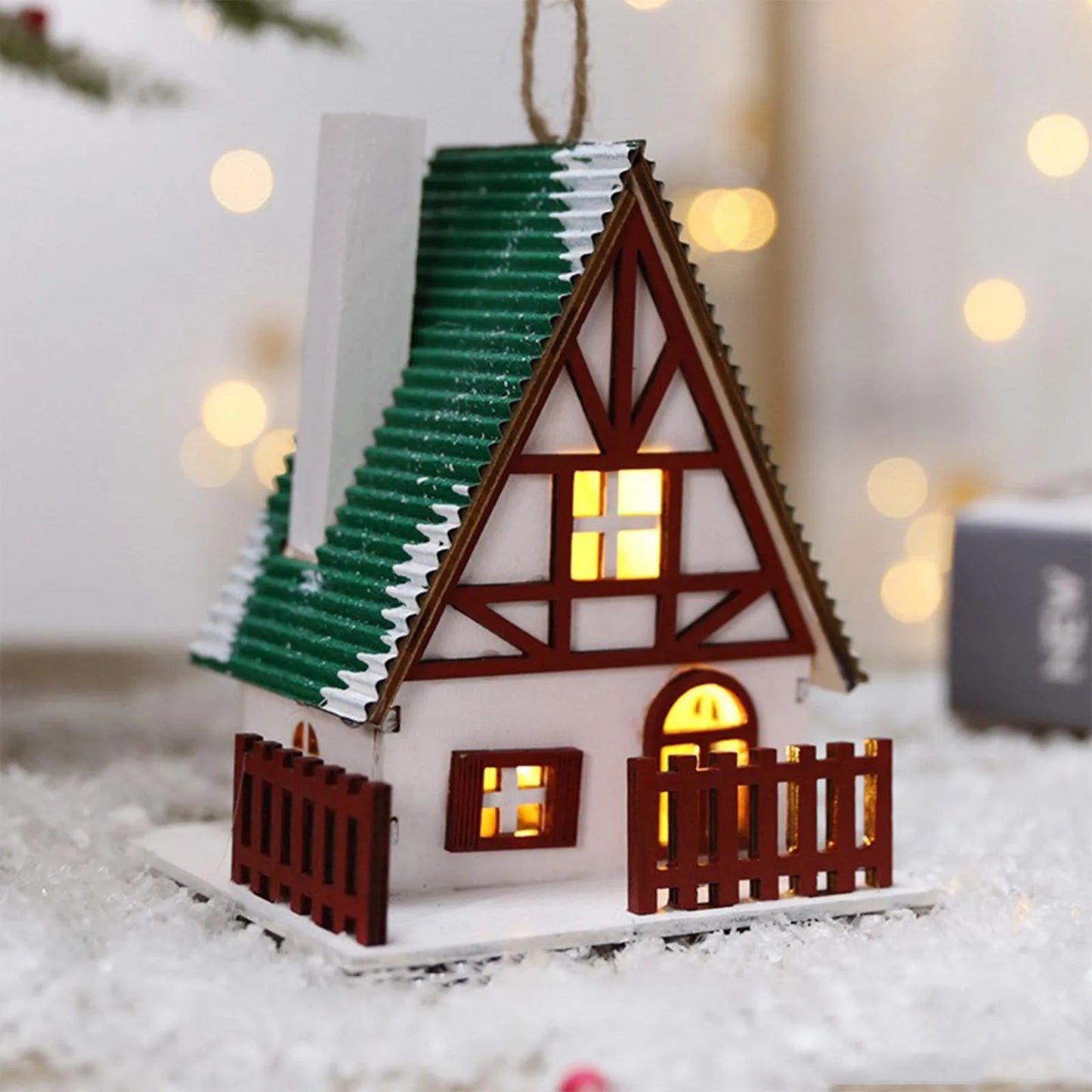 Christmas Wooden House Ornaments Christmas Tree Hanging Ornaments Christmas Party Decoration Holiday Gift Wooden Crafts