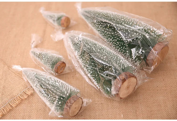 Mini Christmas Tree Decor with Snow Covered Pine DIY Ornaments Winter Snow Ornaments Trees for Xmas Party Home Party bar