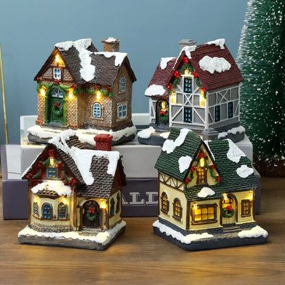 Christmas Led Light House Christmas Tree Ornaments LED Resin Small Village House Xmas Glow Happy New Year Decors Without Battery