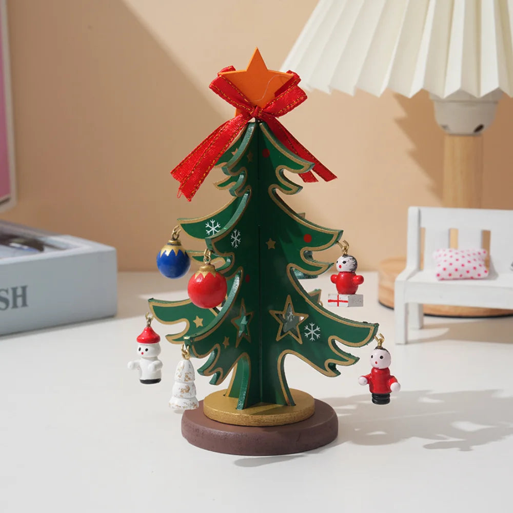 Christmas Wooden Christmas Tree Ornament With Hanging Trinket Children Gift DIY Mini Christmas Tree Festival Home Table Decor