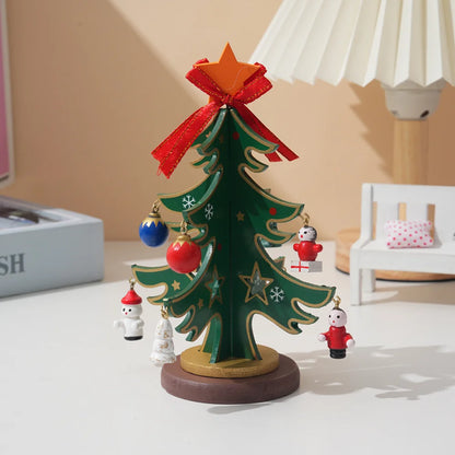Christmas Wooden Christmas Tree Ornament With Hanging Trinket Children Gift DIY Mini Christmas Tree Festival Home Table Decor
