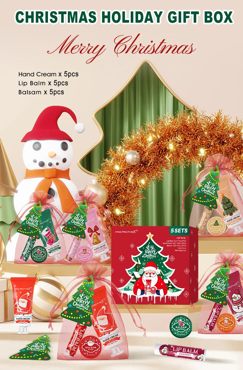 25 pieces/box gift assembly and distribution - lipstick, hand cream, balm, Christmas cards, red gift gauze bags