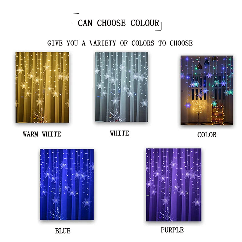 Christmas Snowflakes LED String Lights Flashing Fairy Curtain Lights  for Holiday Party Wedding Xmas Decoration Household Goods