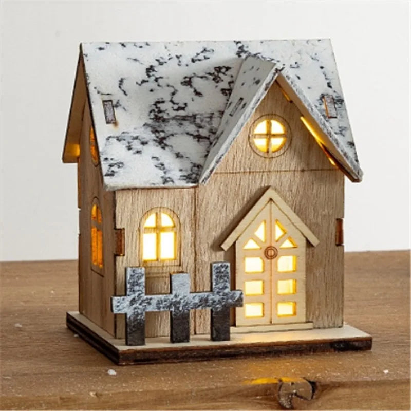 Christmas LED Light Wooden House Luminous Cabin Merry Christmas Decorations for Home DIY Xmas Tree Ornaments Kids Gifts New Year