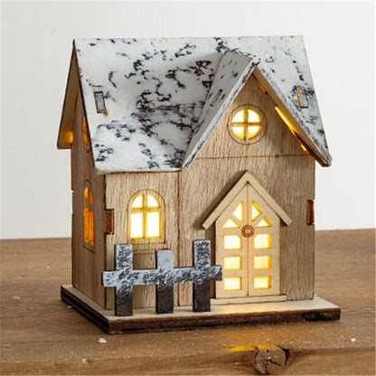 Christmas LED Light Wooden House Luminous Cabin Merry Christmas Decorations for Home DIY Xmas Tree Ornaments Kids Gifts New Year