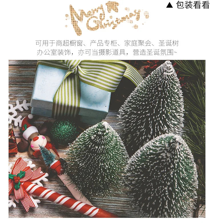 Mini Christmas Tree Decor with Snow Covered Pine DIY Ornaments Winter Snow Ornaments Trees for Xmas Party Home Party bar