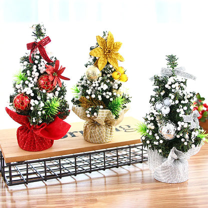Christmas Tabletop Tree Ornament Decorative Mini Tree With Baubles Flowers Holiday Festive Home Desktop Decor Party Ornament