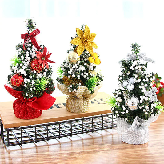 Christmas Tabletop Tree Ornament Decorative Mini Tree With Baubles Flowers Holiday Festive Home Desktop Decor Party Ornament