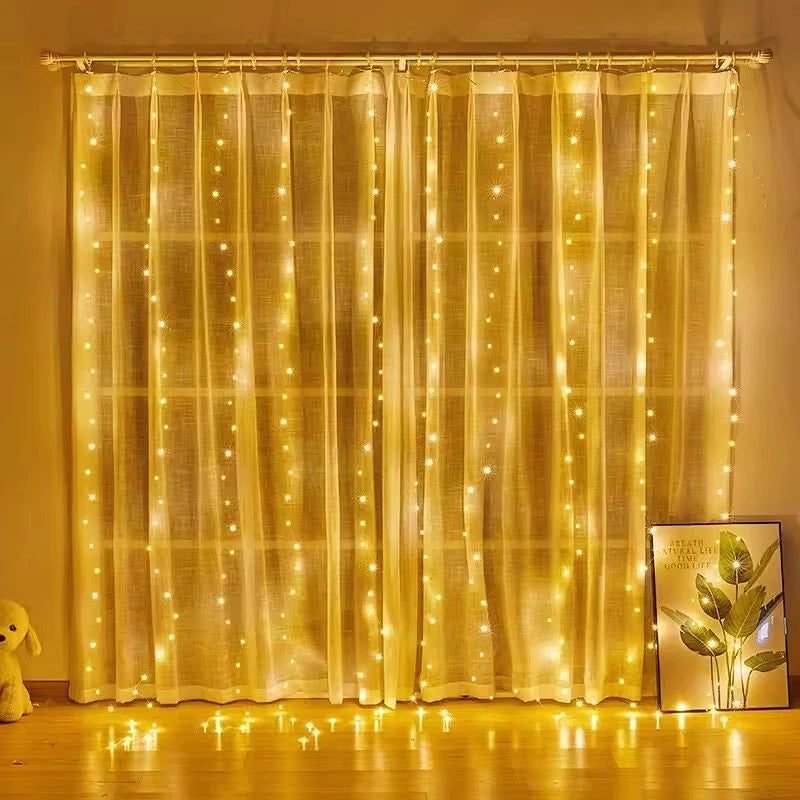 Christmas Lights Curtains for Windows Led Fairy New Year Lighting Room String Garland Usb Party Waterfalls Decorations Girls