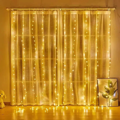 Christmas Lights Curtains for Windows Led Fairy New Year Lighting Room String Garland Usb Party Waterfalls Decorations Girls