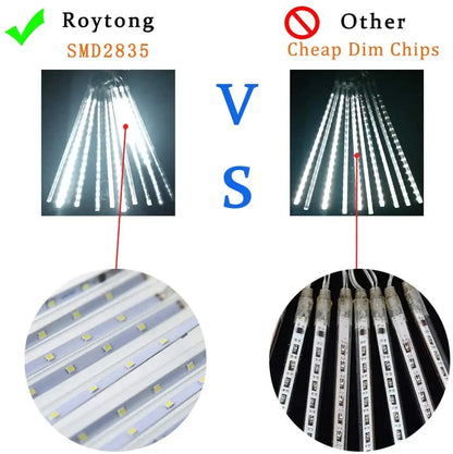 Christmas Lights Outdoor 8 Tube 144 LEDs Meteor Shower Lights Outdoor Hanging Light for Gazebo Tree Icicle Garden Yard Decor