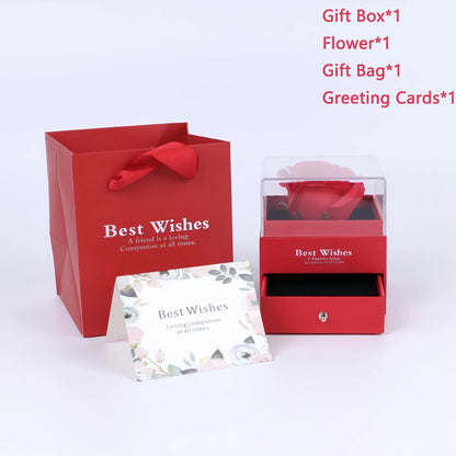 Women's Holiday Gifts Eternal Red Rose With Heart Necklace Flower Lipstick Gift For Mom Girlfriend Birthday From Daughter Sons