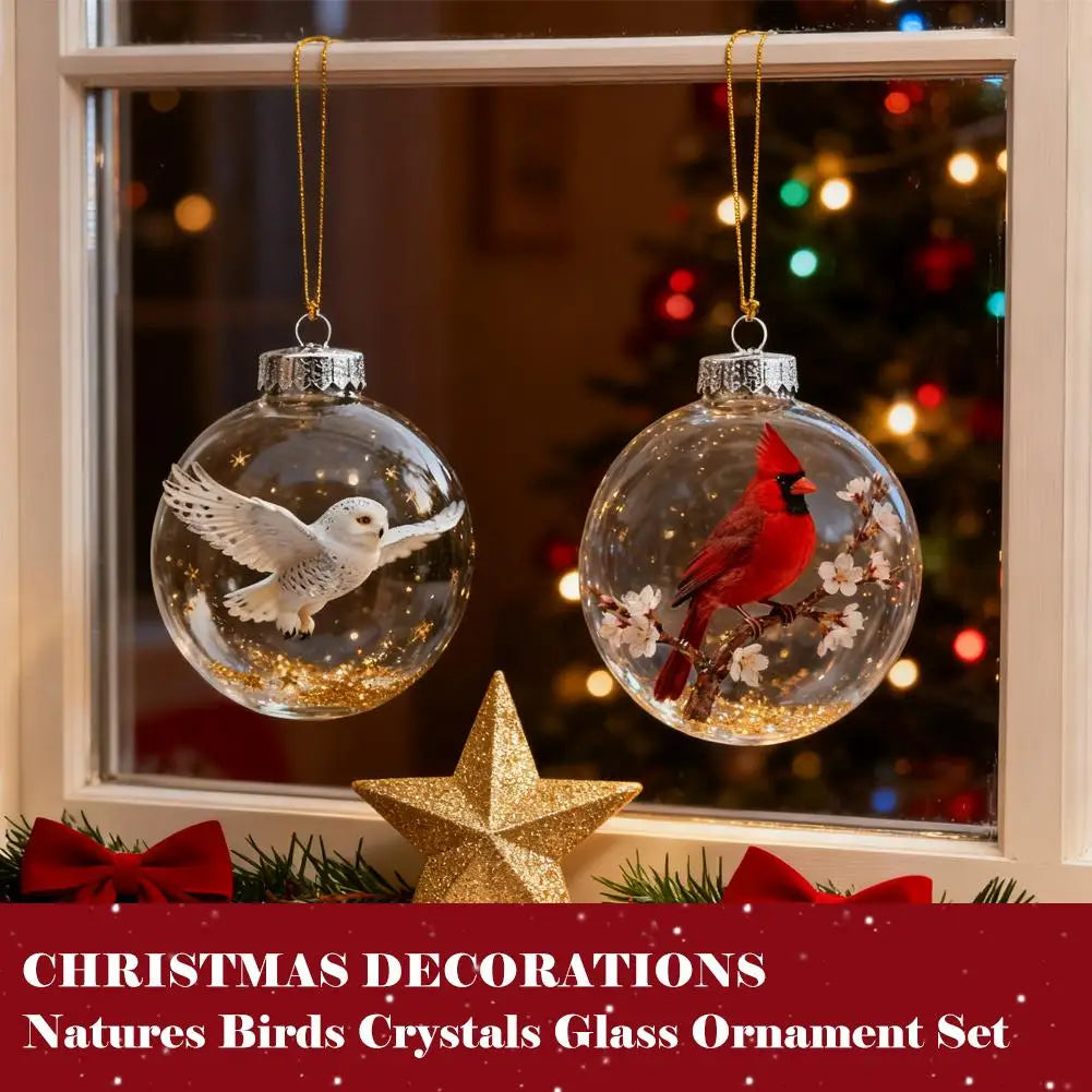 Christmas Clear Ball Ornaments Natures Birds Crystals Glass Set Hanging For Decor Set Xmas Tree Holiday Party Home Decoration