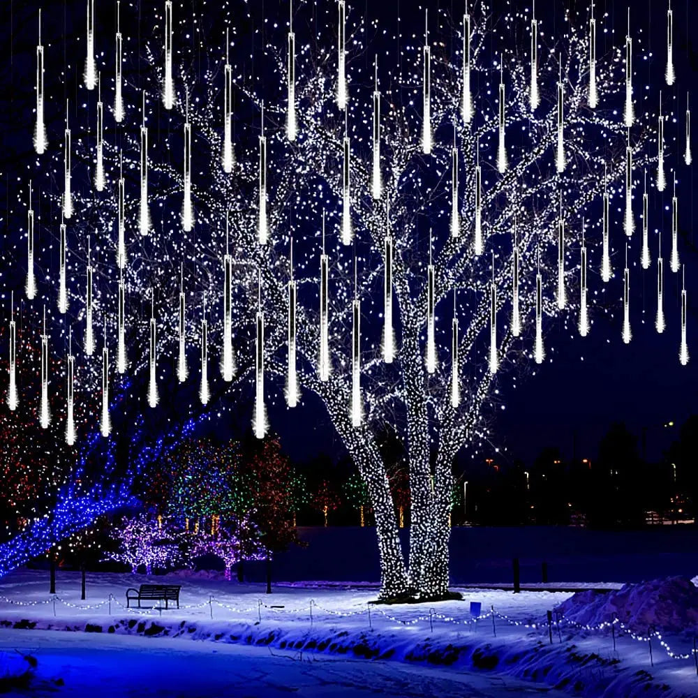 Christmas Lights Outdoor Meteor Shower Lights 8 Tubes Snow Falling Rain Cascading Icicle Lights for Tree Garden Decorations