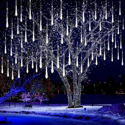 Christmas Lights Outdoor Meteor Shower Lights 8 Tubes Snow Falling Rain Cascading Icicle Lights for Tree Garden Decorations