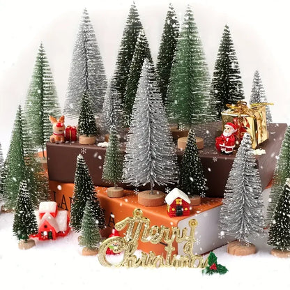 3/15/30pcs Mini Christmas Trees, Trees with Wooden Base for Christmas Decor Christmas Party Home Table Craft Decorations