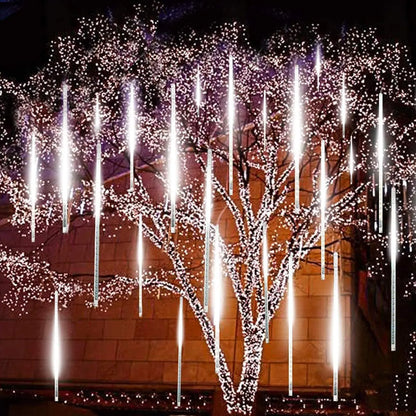 Christmas Lights Outdoor Meteor Shower Lights 8 Tubes Snow Falling Rain Cascading Icicle Lights for Tree Garden Decorations