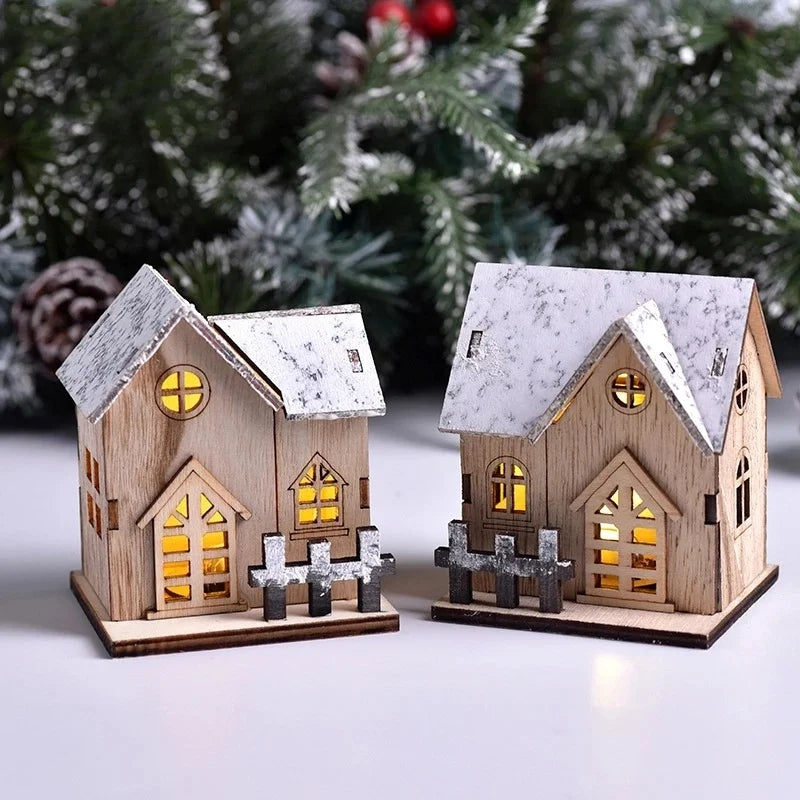 Christmas LED Light Wooden House Luminous Cabin Merry Christmas Decorations For Home DIY Xmas Tree Ornaments Kids Gifts New Year