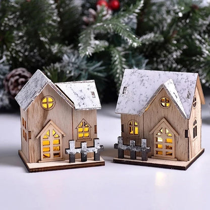 Christmas LED Light Wooden House Luminous Cabin Merry Christmas Decorations For Home DIY Xmas Tree Ornaments Kids Gifts New Year