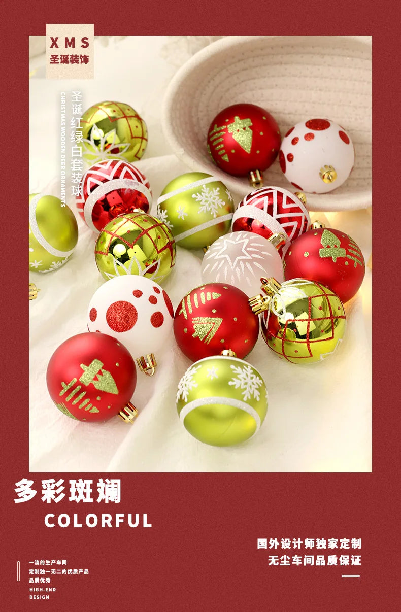 New Christmas Decorations 16 Red Green and White Ball Ornaments Christmas Tree Hanging Decorations Home Party Decorative Pieces