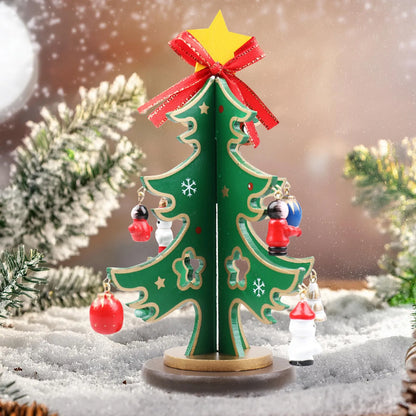 Christmas Wooden 3D Tree Ornament Festive Holiday Decor Tabletop Decoration Accessory Indoor Christmas Party Favor