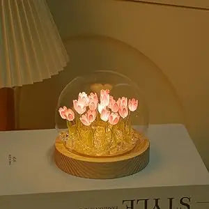 Birthday Gifts Mom Assembled Tulip Light Handmade Artificial Flower Table Lamp Bedroom Desk Decoration for Daughter Girlfriend