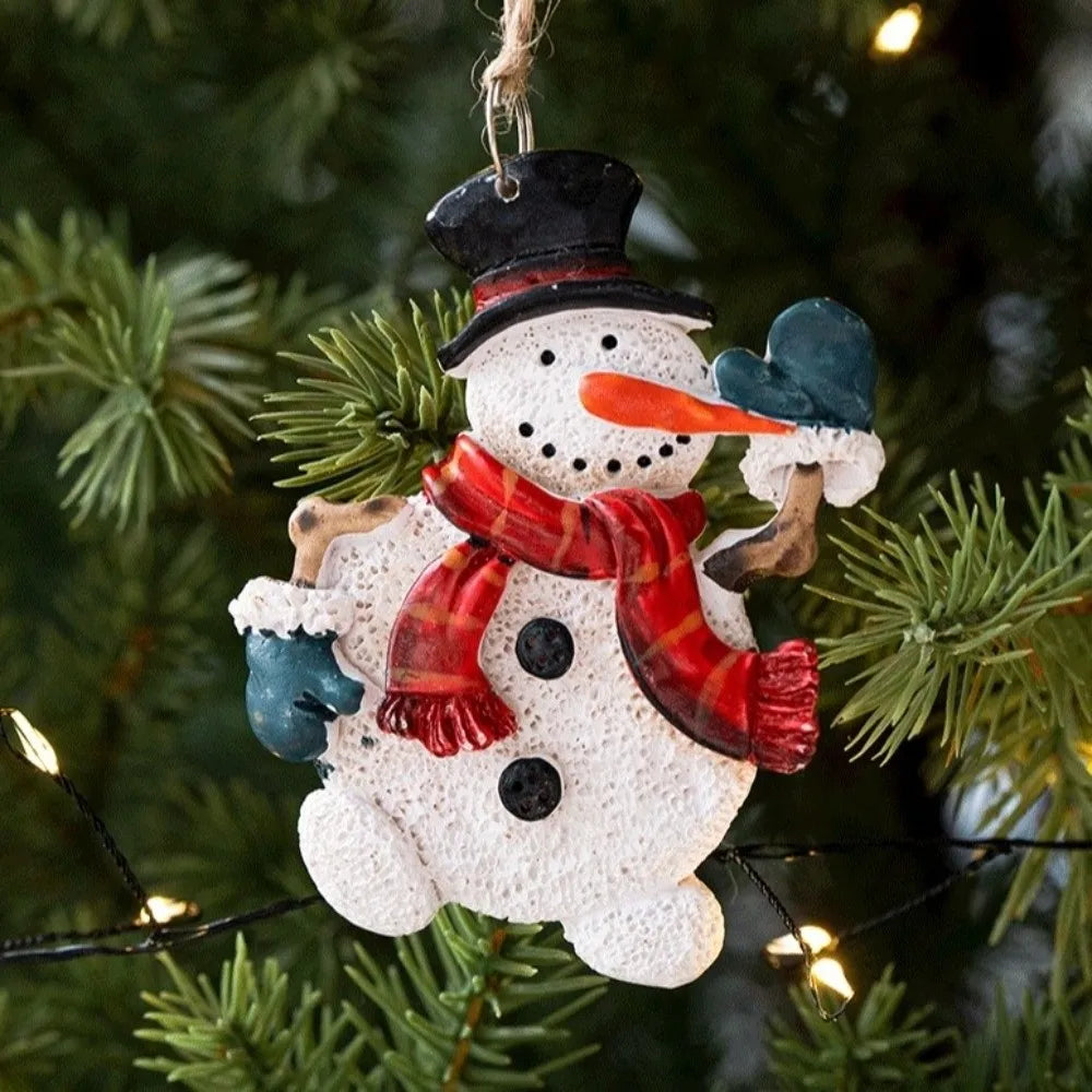 Cartoon Christmas Hanging Ornaments Handcrafted Tree Wooden Beaded String Snowman Pendant Decoration