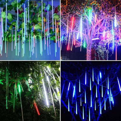 Christmas Lights Outdoor Meteor Shower Lights 8 Tubes Snow Falling Rain Cascading Icicle Lights for Tree Garden Decorations