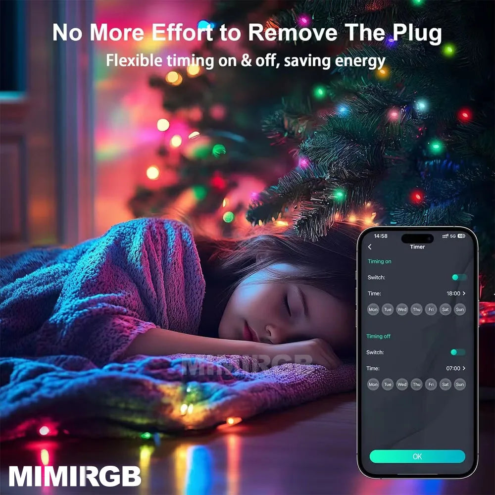 Christmas Tree Lights 20M Fairy String Lights w/ APP Control Music Sync 12 Modes IP65 Waterproof USB Powered for Xmas Home Decor